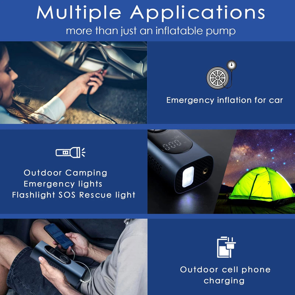 Digital Car Tire Inflator for Flat Tires, Air Pump – 150 PSI Max, 6000mAh Battery, 4 Modes + Emergency Light - Image 6