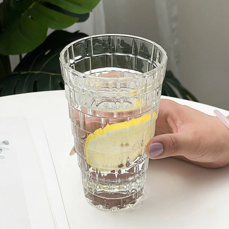 Set of 6 Tiered Cut Glass Cups 380ML