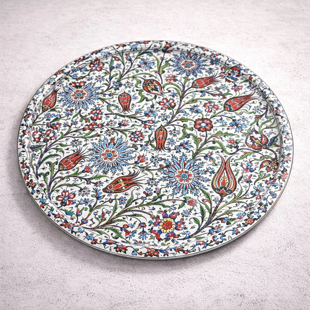 Turkish Metal Tray Serving Tray Round Tray Mandala Coffee Serving Tray Tea Tray Ottoman Floral Tray Decorative Tray Kitchen Serving Tray 35 cm