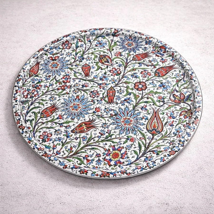 Turkish Metal Tray Serving Tray Round Tray Mandala Coffee Serving Tray Tea Tray Ottoman Floral Tray Decorative Tray Kitchen Serving Tray 35 cm