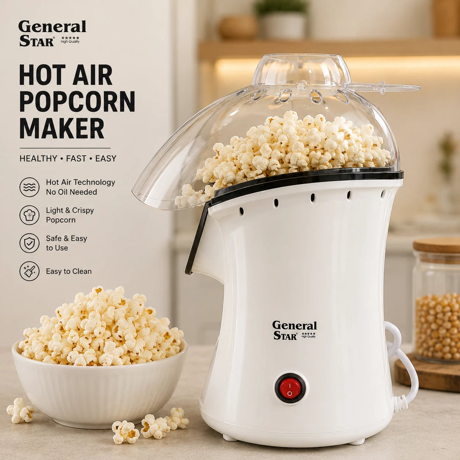 Popcorn Machine General Star Hot Air Oil Free Popcorn Maker Electric Popcorn Popper White