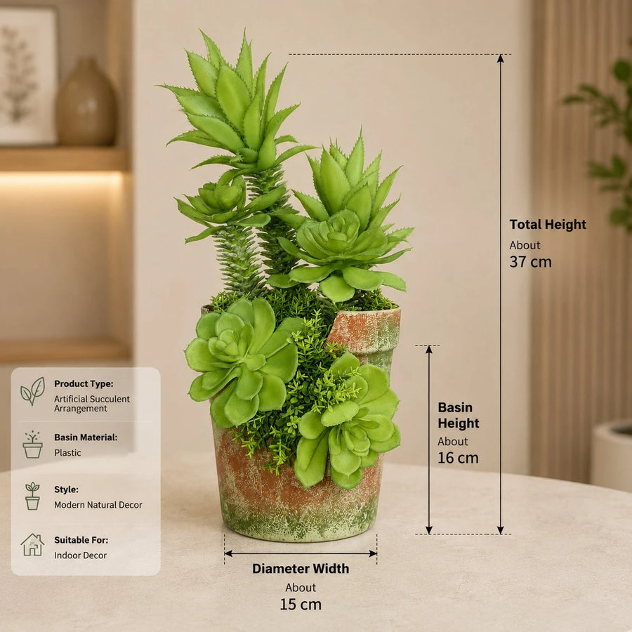 Artificial Palm Style Succulent Arrangement Decorative Greenery Plant Pot Home Office Decor