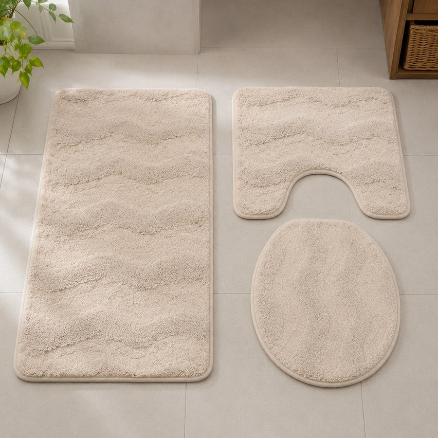 3 Piece Bathroom Rug Set with Toilet Lid Cover Soft Textured Bath Mat Toilet Carpet Bathroom Floor Mat Set