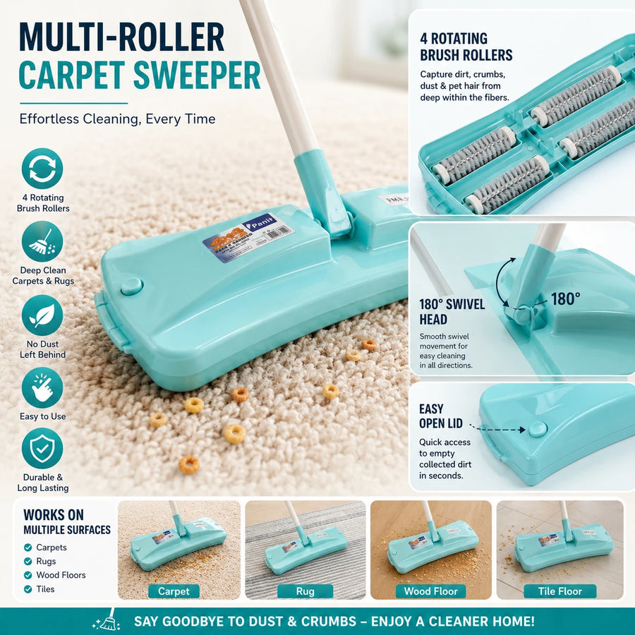 Handle Crumb Brush Manual Carpet Sweeper Multi-Roller Floor Cleaner