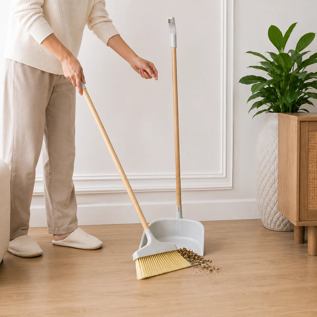 Broom and Dustpan Set Wooden Handle Cleaning Brush Floor Sweeper Household Cleaning Tools