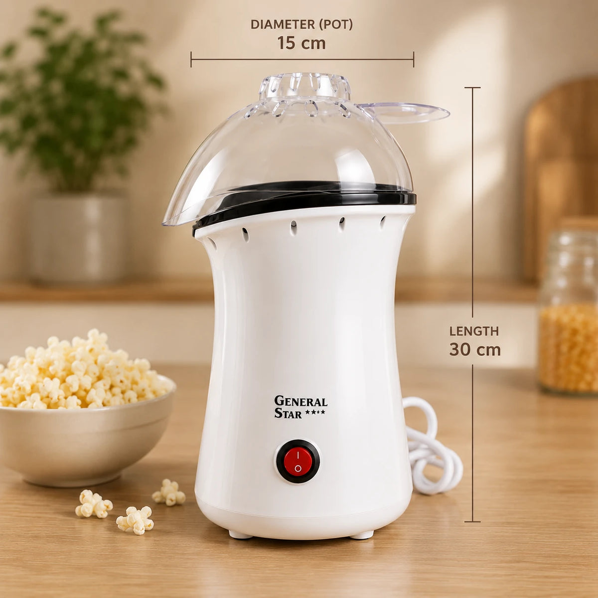 Popcorn Machine General Star Hot Air Oil Free Popcorn Maker Electric Popcorn Popper White