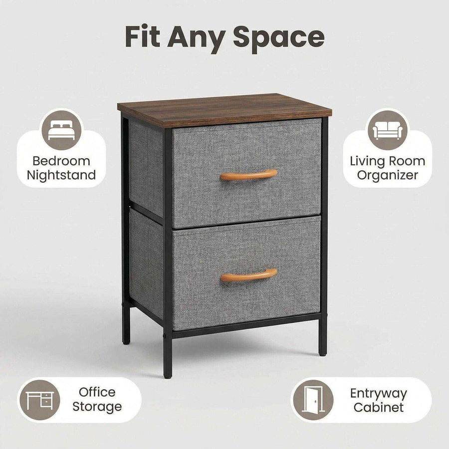 2 Drawer Fabric Storage Nightstand