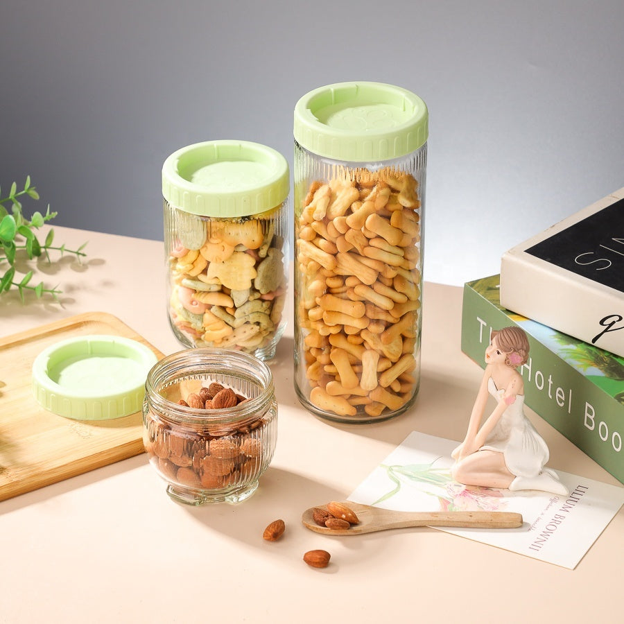 JUXIONG 3 Piece Stackable Glass Storage Jar Set