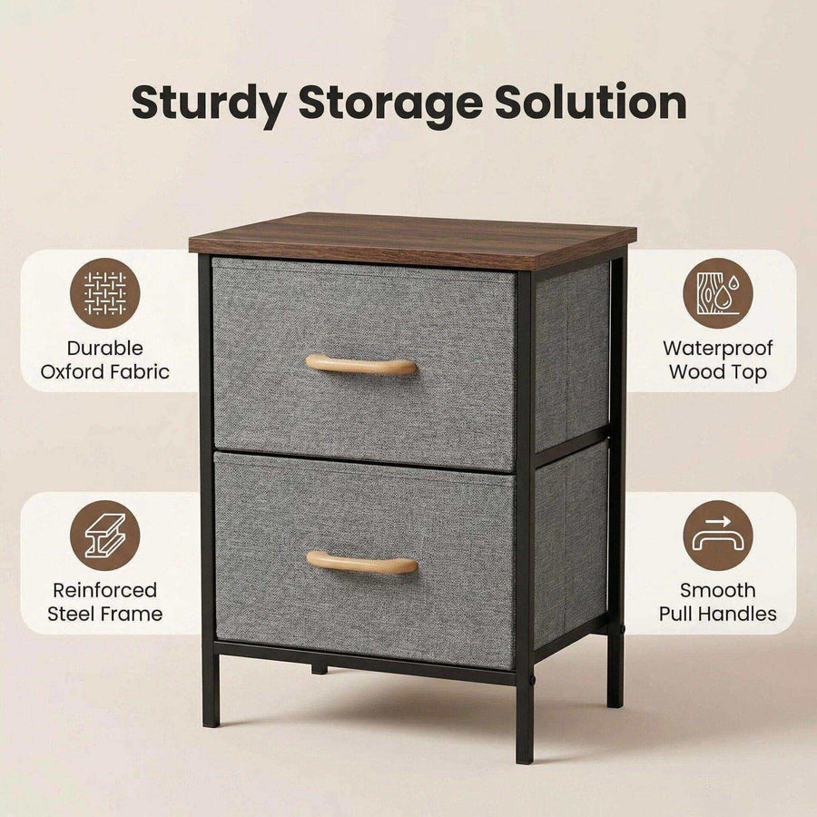 2 Drawer Fabric Storage Nightstand
