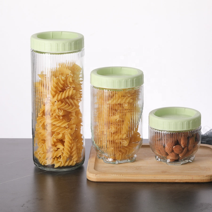 JUXIONG 3 Piece Stackable Glass Storage Jar Set
