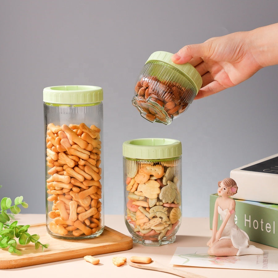 JUXIONG 3 Piece Stackable Glass Storage Jar Set