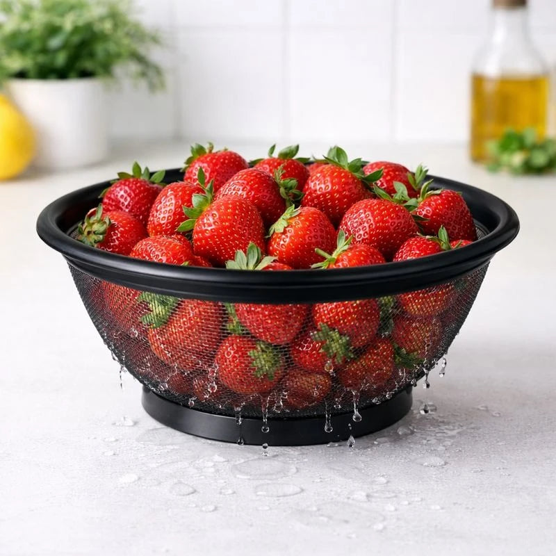 Black Stainless Steel Fine Mesh Strainer 22 cm Kitchen Strainer for Fruits, Vegetables, Pasta & Rice