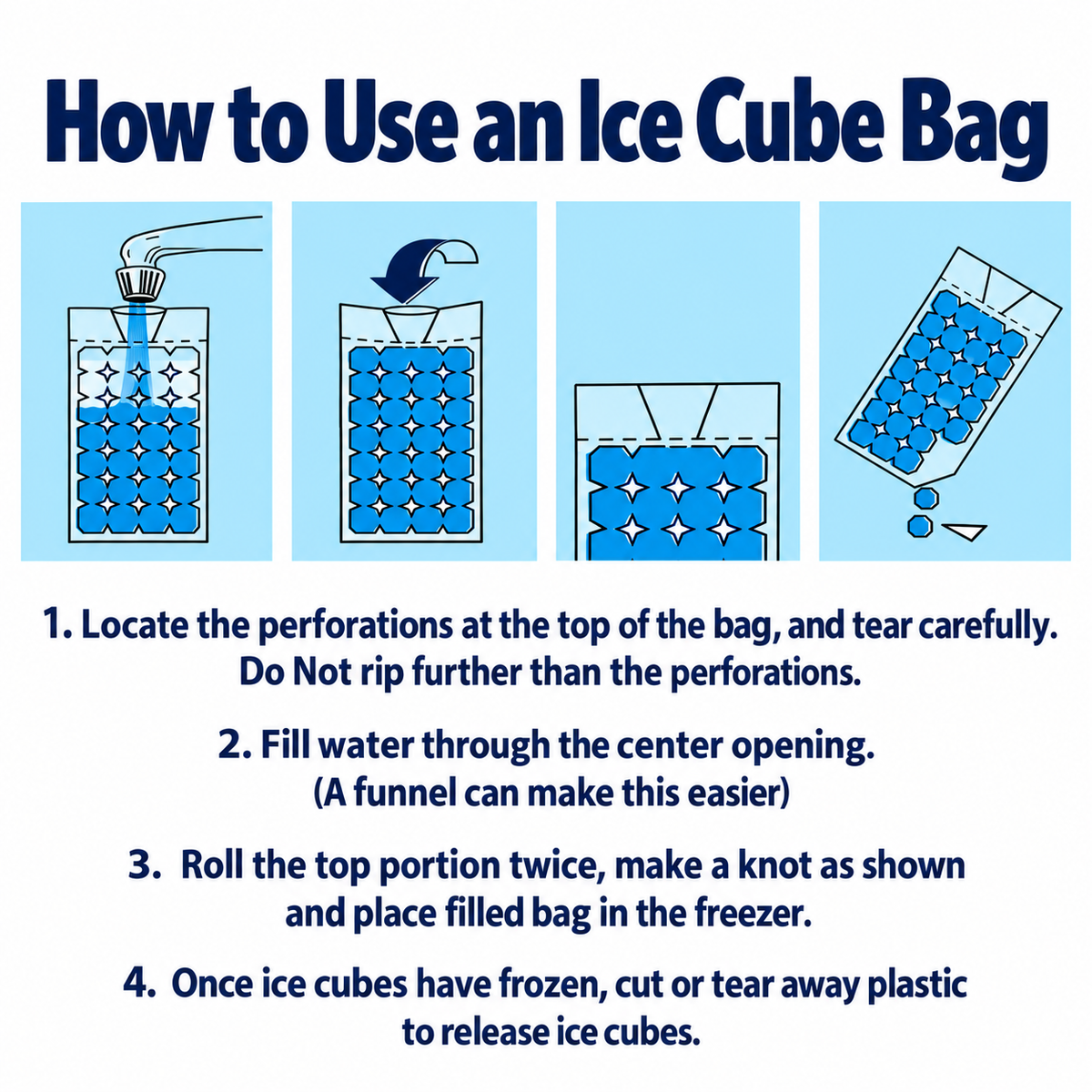 Disposable Self-Sealing Freezer Bags with 28 Ice Cubes per Bag