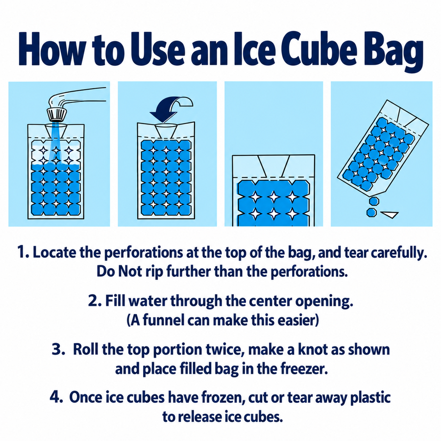 Disposable Self-Sealing Freezer Bags with 28 Ice Cubes per Bag