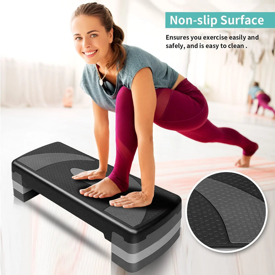 Adjustable Aerobic Step Platform Sports Gym Fitness Workout Step Board Anti Slip Cardio Exercise Bench Home Training Equipment
