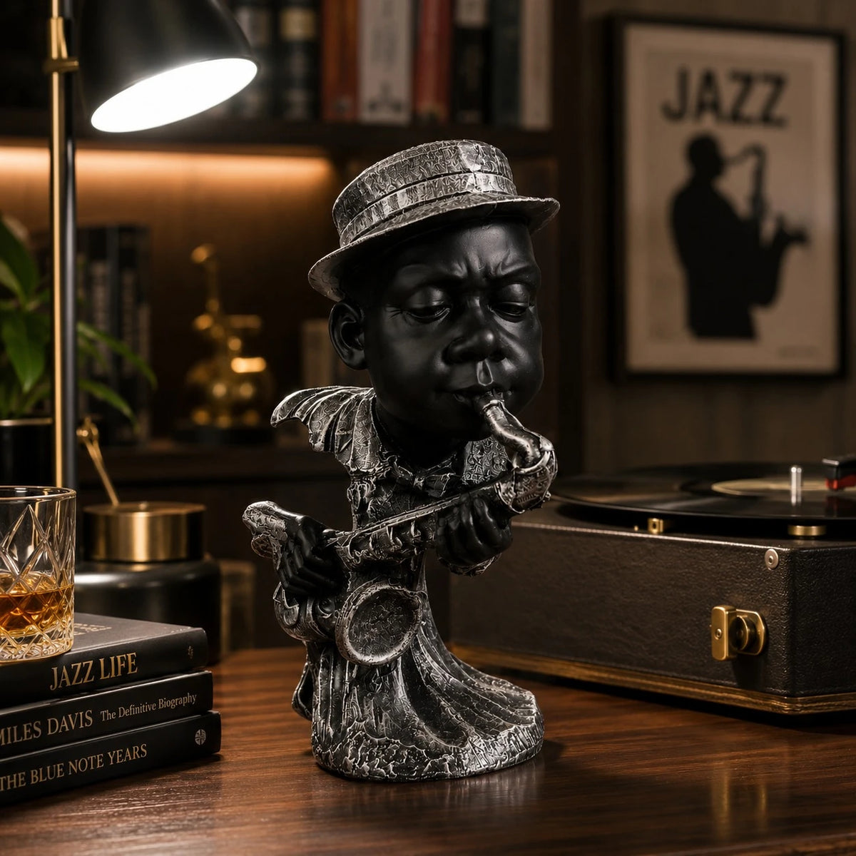 Black Jazz Musician Saxophone Figurine Decorative Tabletop Statue Modern Home Office Desk Decor Art Sculpture Ornament