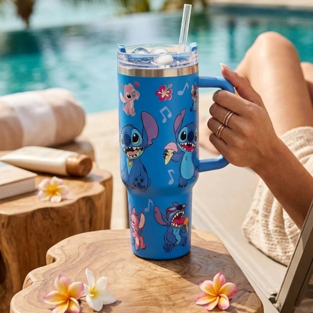 Stitch Labubu Inspired Stanley Stainless Steel Insulated Tumbler Cup With Handle Straw 40 Oz