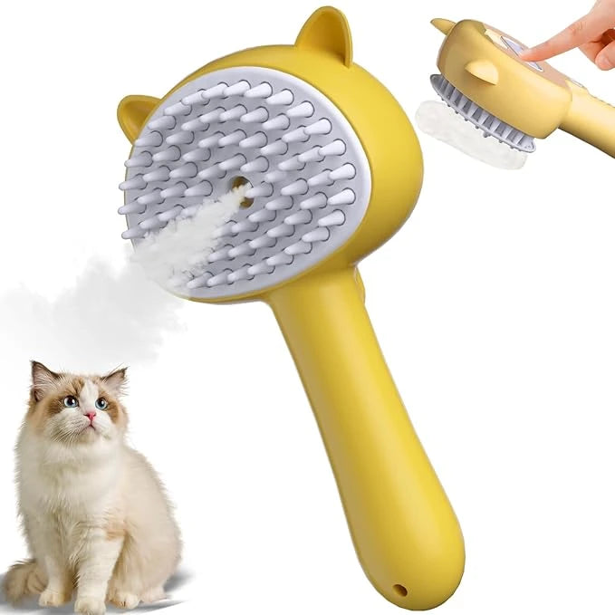 3-in-1 Pet Steam Grooming Brush with Detangling and Self-Cleaning Function for Cats and Dogs