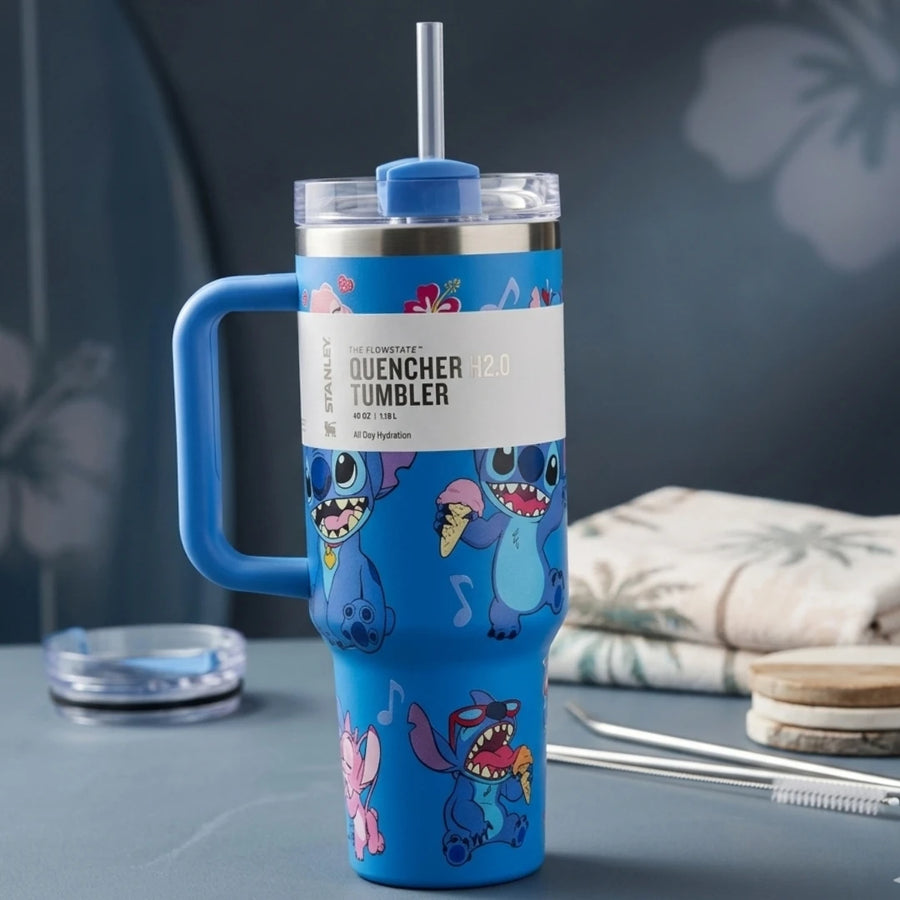 Stitch Labubu Inspired Stanley Stainless Steel Insulated Tumbler Cup With Handle Straw 40 Oz