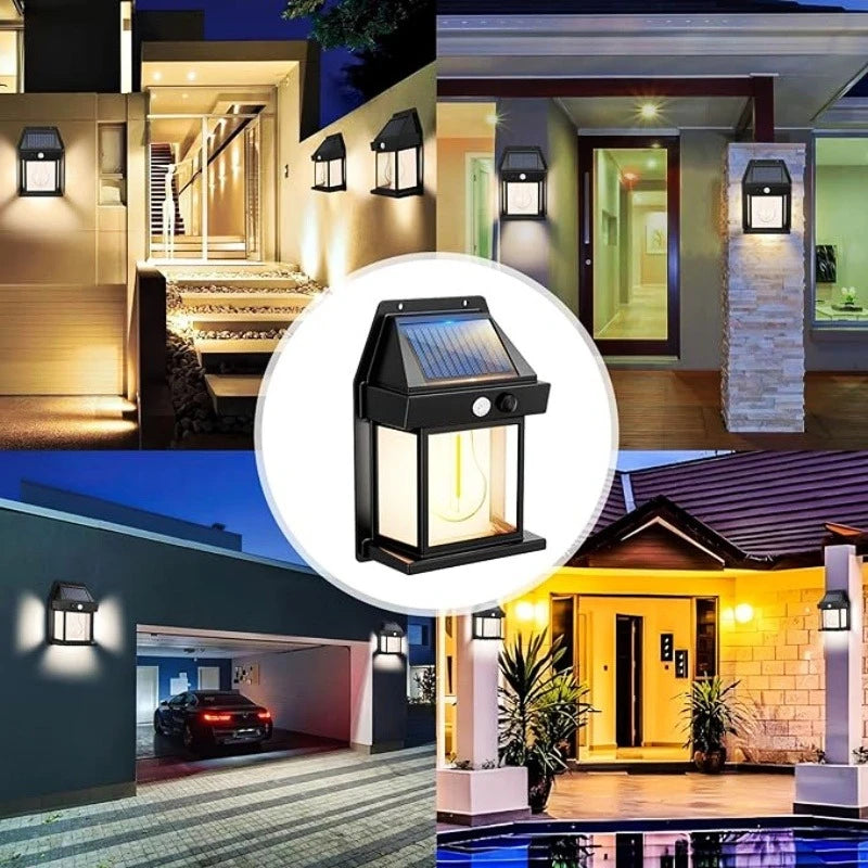 Solar Wall Lamp Outdoor Motion Sensor LED Light Waterproof Solar Garden Lamp 3 Lighting Modes PIR Motion Sensor Warm White 600LM