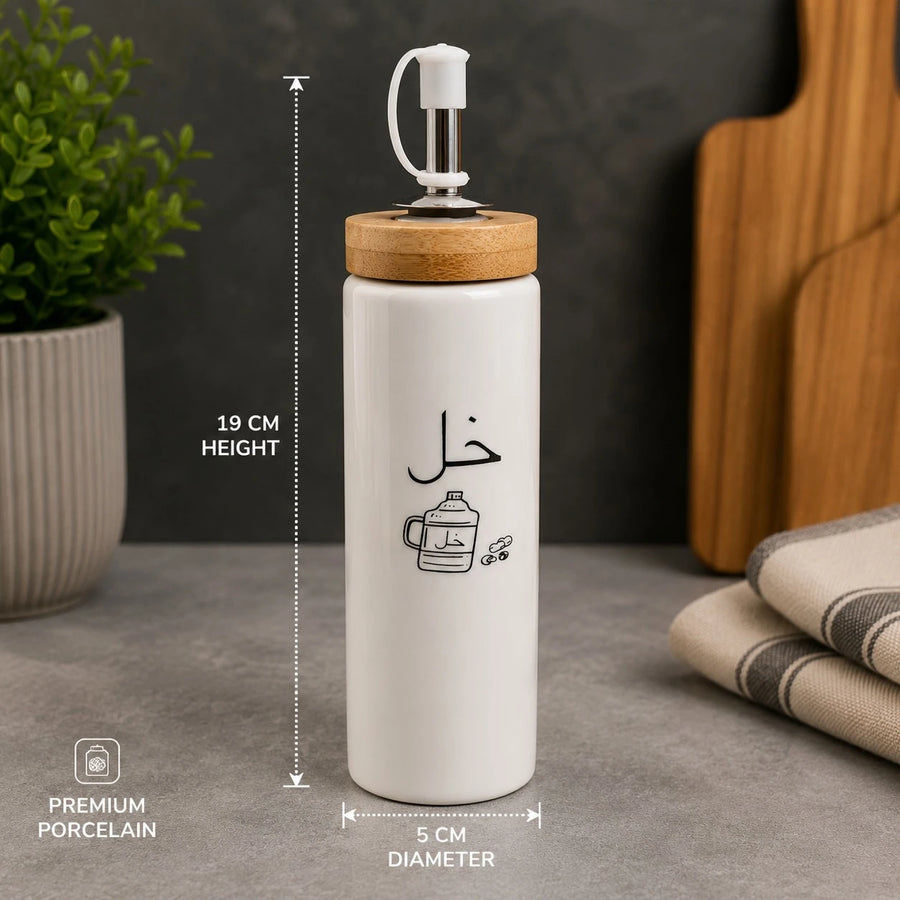 Porcelain Oil And Vinegar Dispenser Set Kitchen Cruet Bottles Condiment Container With Bamboo Holder And Filling Funnel