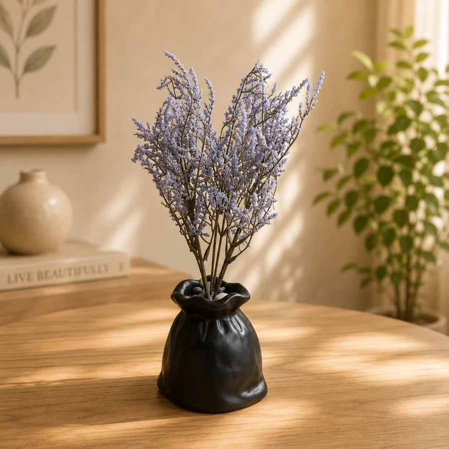 Artificial Lavender Flower Plant Decorative Sack Vase Home Office Table Decor