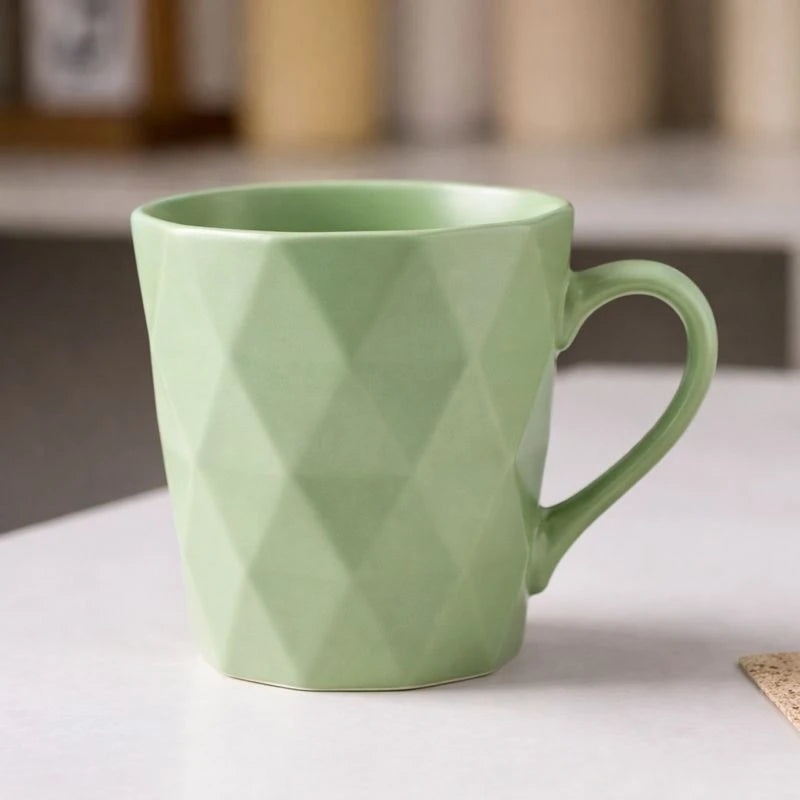 Geometric Ceramic Coffee Mug – 400ml Faceted Design, Modern Tea & Coffee Cup