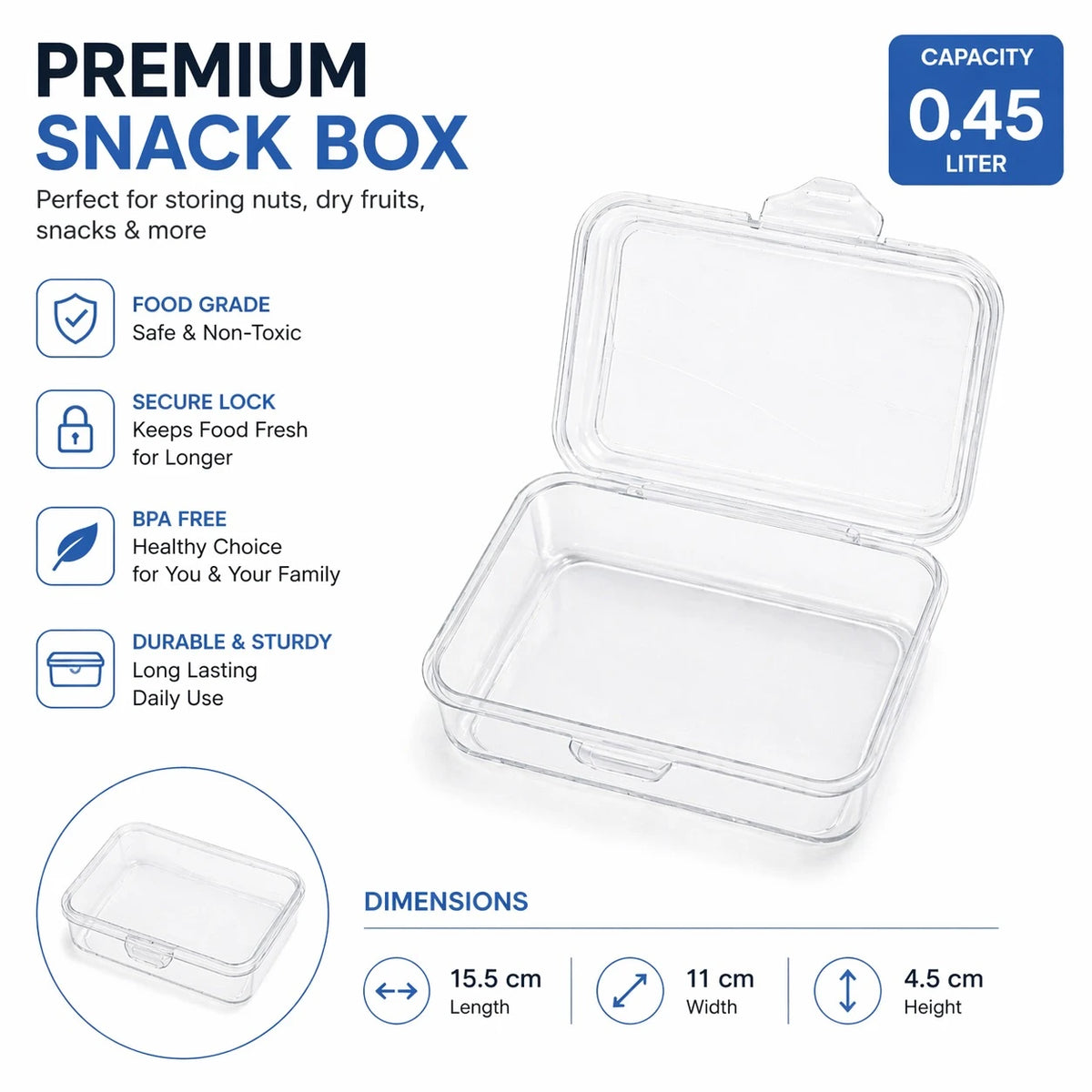 Migros Topline Clic Clac Food Storage Box 0.45L Swiss Made BPA Free Click Lock Freezer Safe Kitchen Storage 16 x 11 x 4 cm