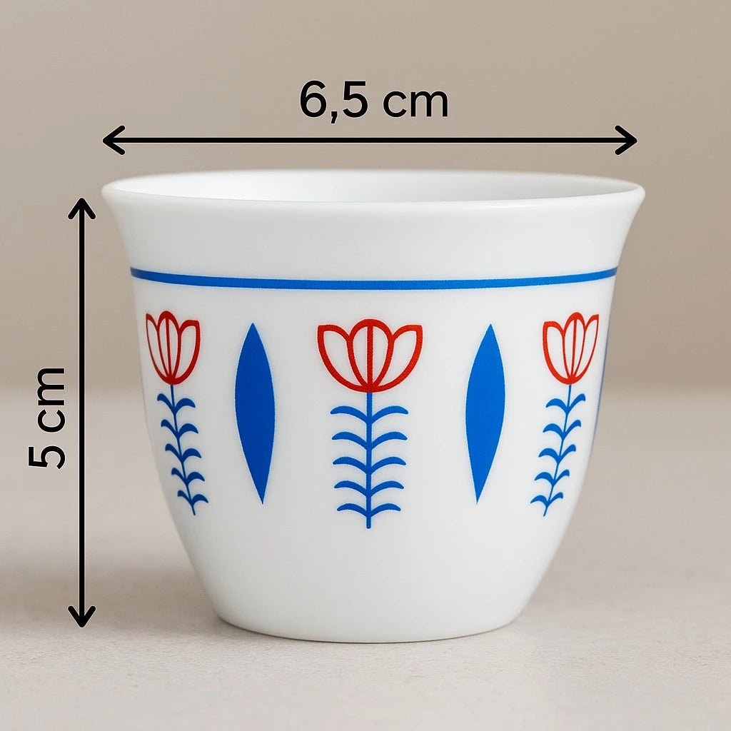 Set of 12 Arabic Coffee Espresso Cups, Blue Tulip Design