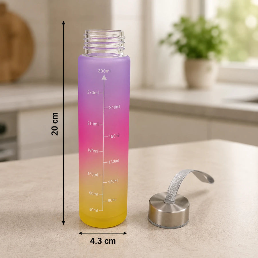 Gradient Motivational Water Bottle Set with Time Marker (300ml, 900ml & 2000ml)
