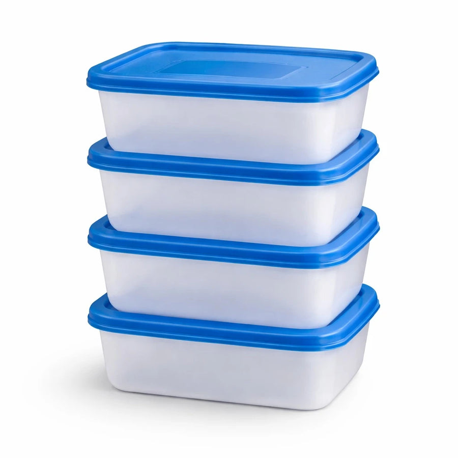 Food Storage Containers Set 4 Pieces 0.5L Rectangular Meal Prep Boxes Stackable Kitchen Freezer Fridge Organizer
