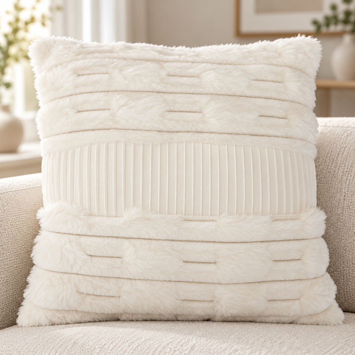 Plush Textured Decorative Cushion with a Zipper