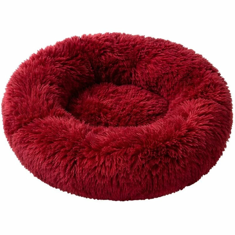 Round Plush Pet Bed Soft Donut Cat & Dog Bed Calming Anti Anxiety Bed, Washable Plush Cushion for Kittens Cats & Small Dogs