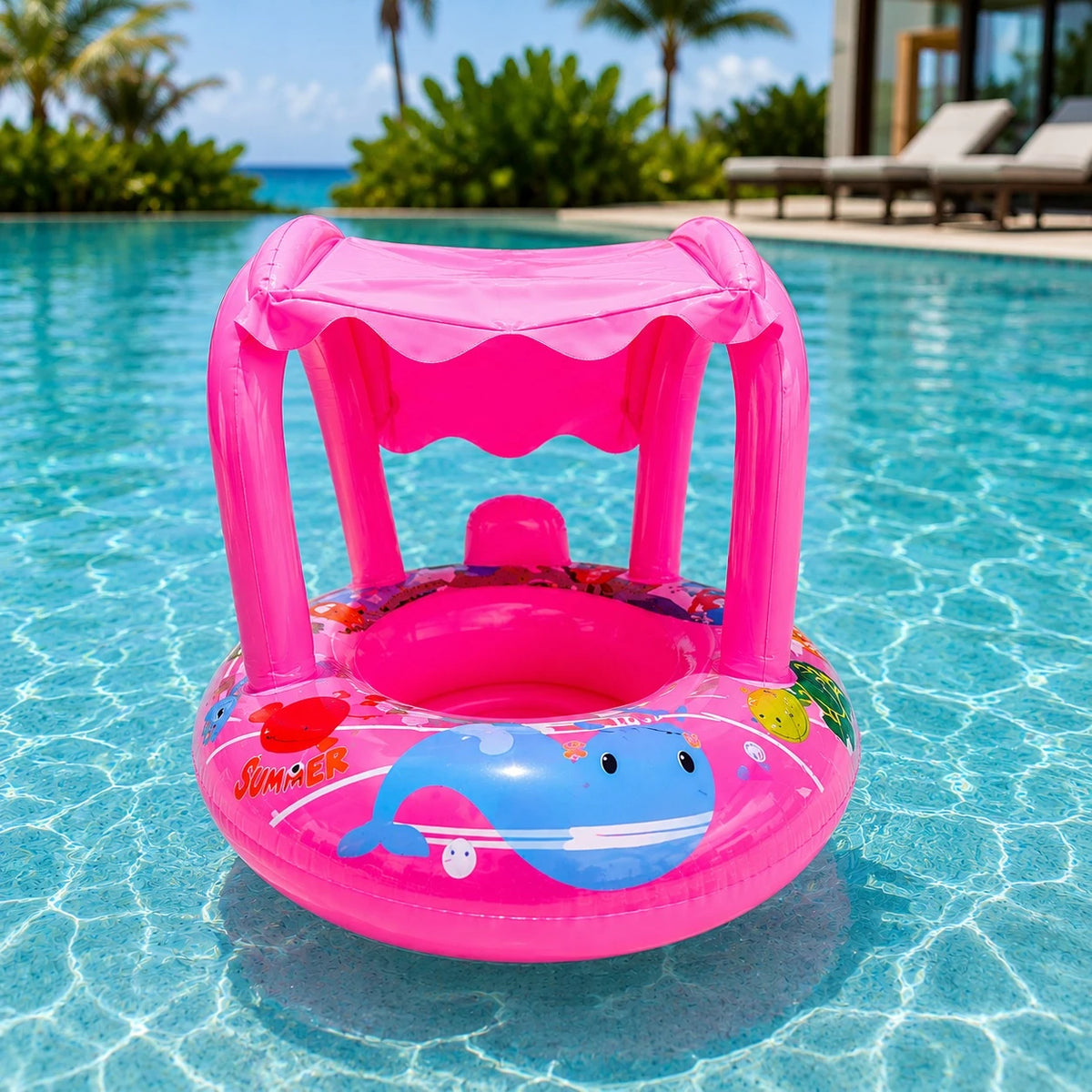 Baby Swim Float With Canopy Inflatable Baby Pool Float Sun Shade Baby Swim Ring