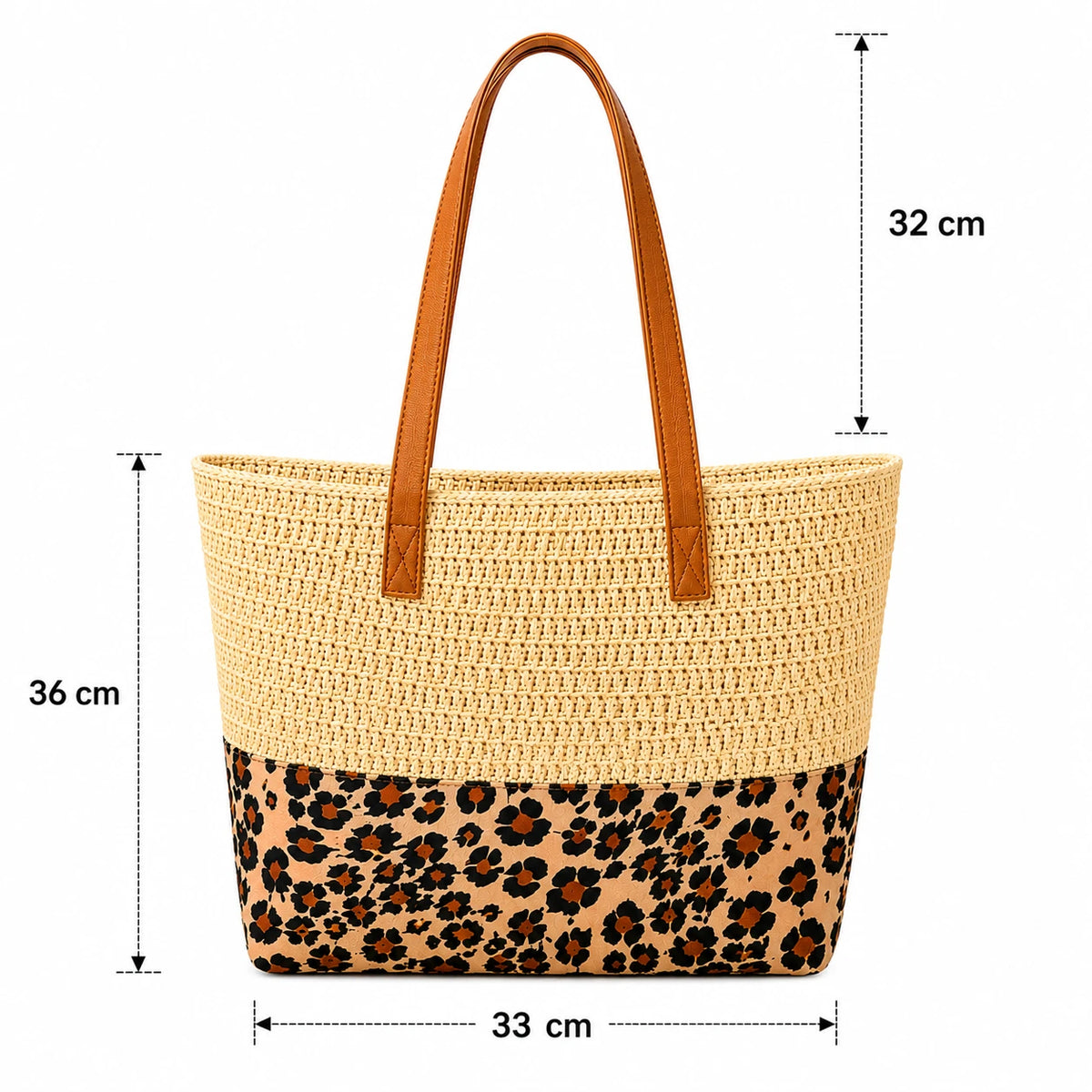 Travel Beach Tote Bag Leopard Print Straw Summer Bag Large Capacity Shoulder Bag