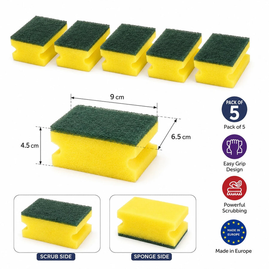 Britex Kitchen Scrub Sponge Easy Grip Cleaning Sponge Pack of 5 Heavy Duty Scouring Pads