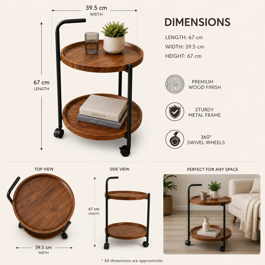 Wooden Table Rolling Side Serving Cart With Wheels Modern Storage Trolley Coffee Table Utility Cart