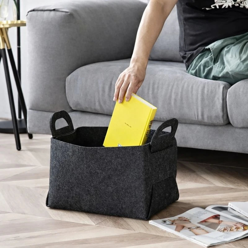 Almaamoun Felt Storage Basket Organizer Set Foldable Felt Storage Bins Soft Fabric Storage Boxes With Handles Home Closet Shelf Organizer 3 Pieces