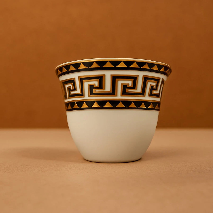 Black & Gold Greek Pattern Coffee Espresso Cups, Set of 12