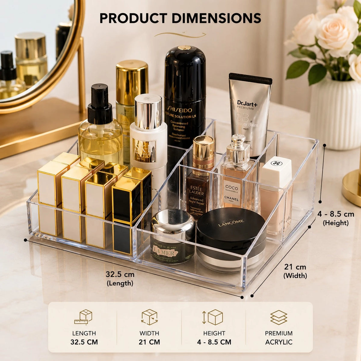 Transparent Acrylic Makeup Organizer Cosmetic Storage Tray Vanity Desk Organizer