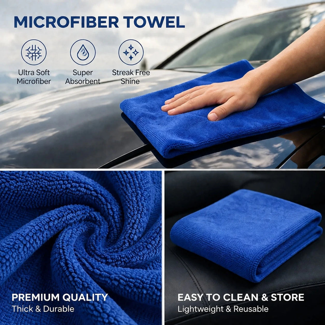 Car Microfiber Towel Soft Cleaning Cloth Absorbent Drying Polishing Towel 60 x 40