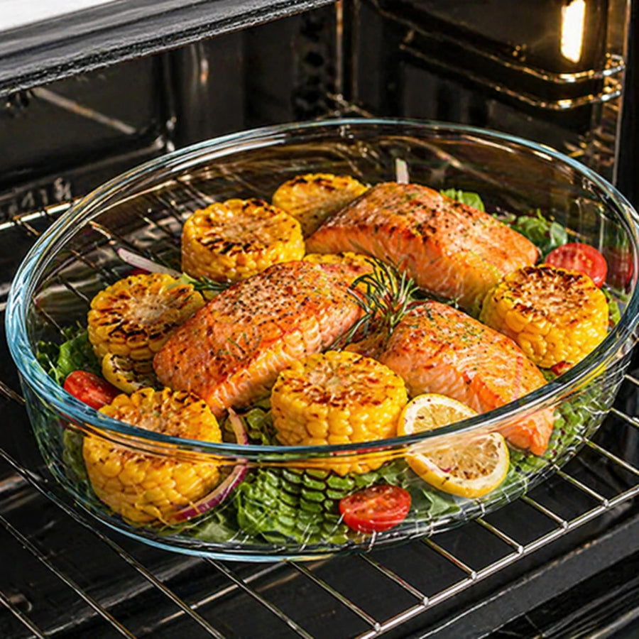 Borart Oval Baking Dish Set Clear Glass Borosilicate Oven Safe Microwave Safe Dishwasher Safe Baking Tray Serving Dish Kitchen Cookware 2 Pieces