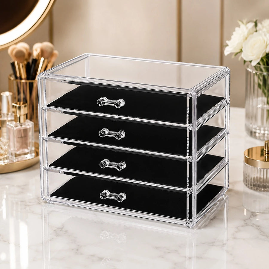 Transparent Acrylic 4 Drawers Jewelry Makeup Organizer Storage Vanity Display Organizer