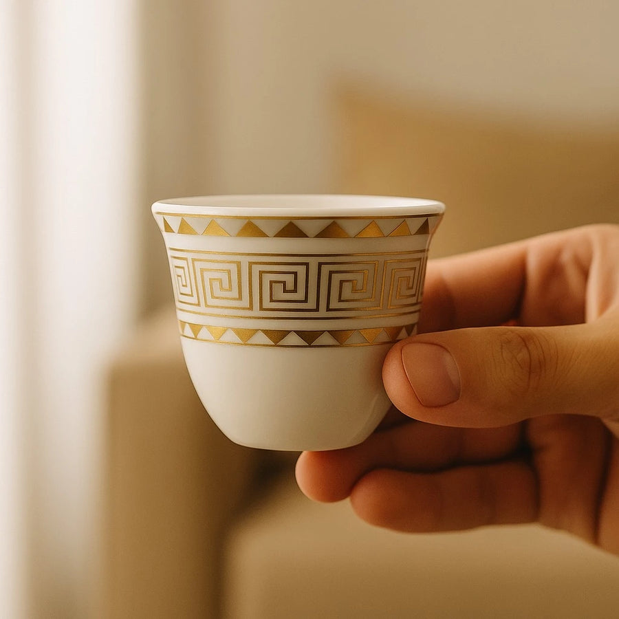 Golden Greek Pattern Coffee Espresso Cups, Set of 12