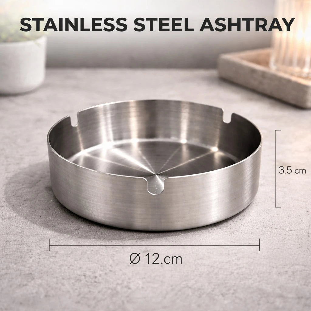 Stainless Steel Ashtray Round Cigarette Holder Table Ashtray Durable Metal Ashtray 12 cm - Image 2