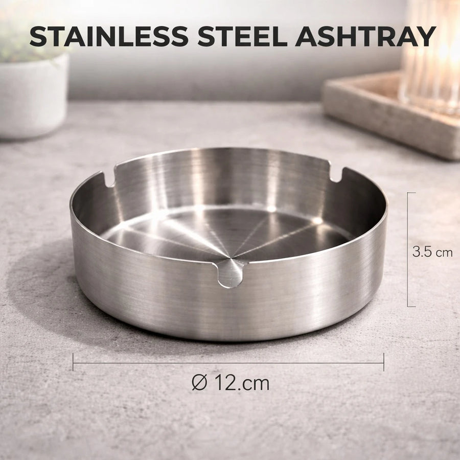 Stainless Steel Ashtray Round Cigarette Holder Table Ashtray Durable Metal Ashtray 12 cm