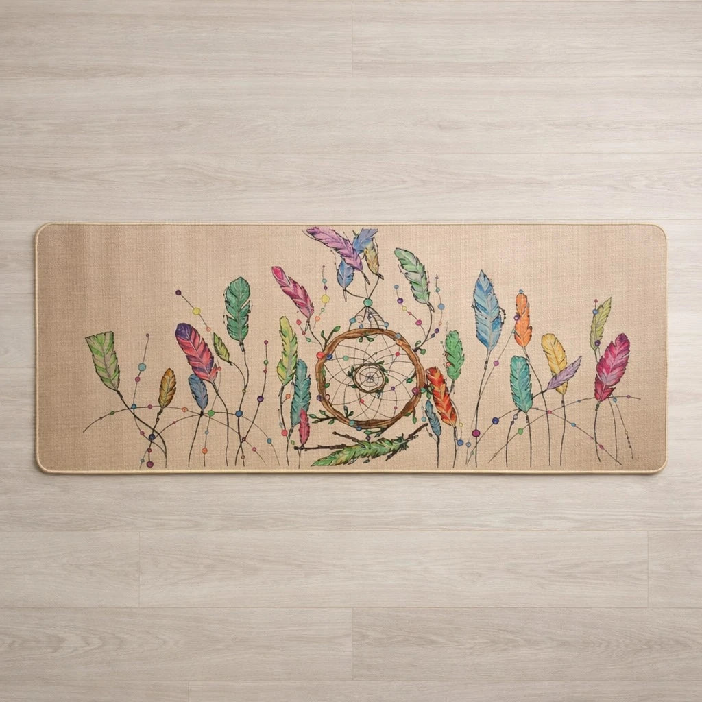 Boho Floor Mat Dreamcatcher Feather Printed Anti Slip Rug Runner Carpet 120 x 45 cm
