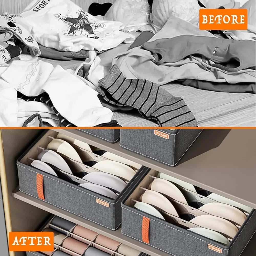 3 Section Foldable Underwear and Clothing Storage Organizer for Socks Bras Ties and Closet Organization
