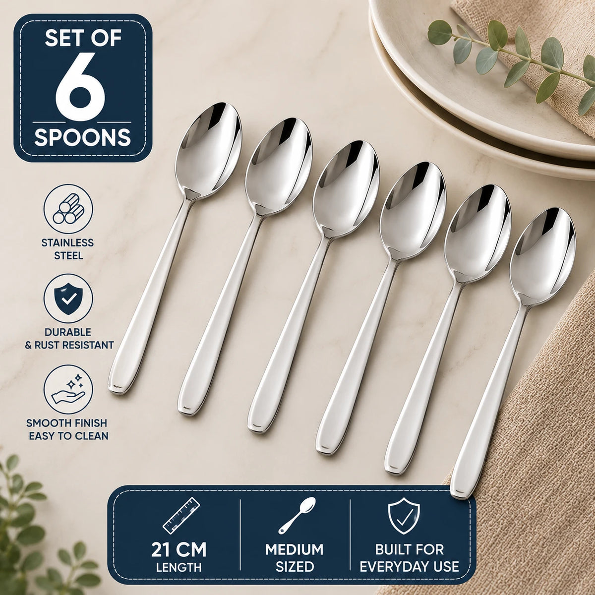 Stainless Steel Spoon Set Of 6 Table Spoon Dining Spoon Kitchen Cutlery Spoon Serving Set Of 6