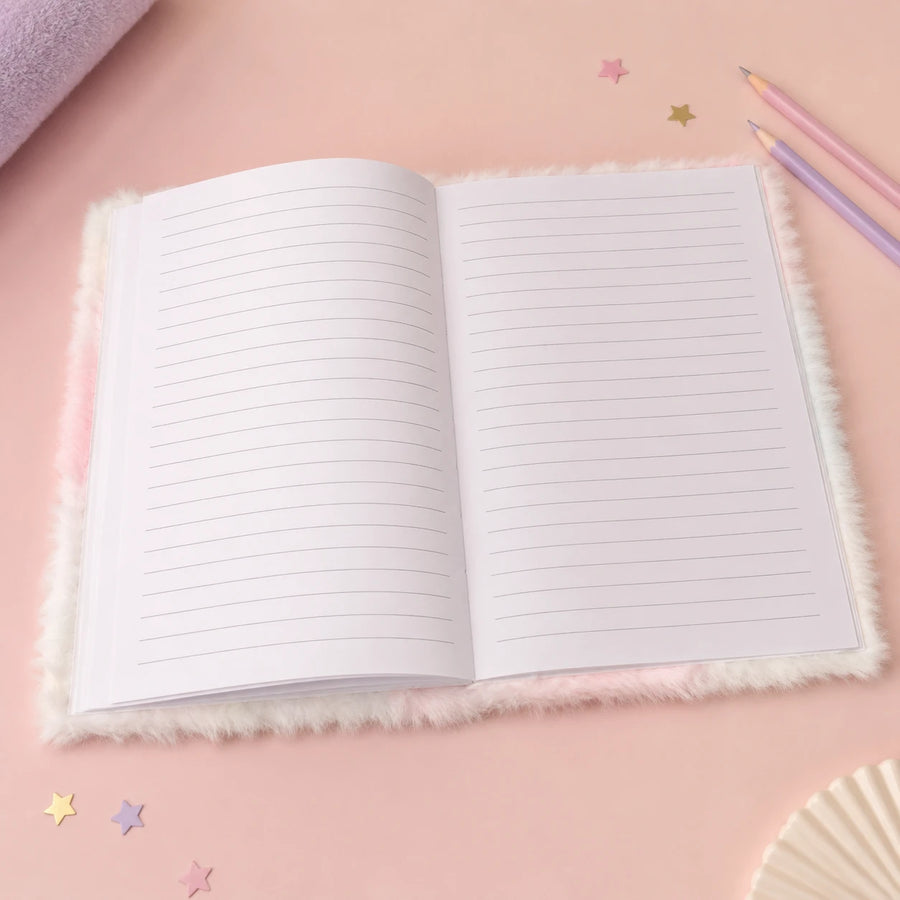 Fluffy Plush Notebook with Glitter Cartoon Cover & Lined Pages for Kids
